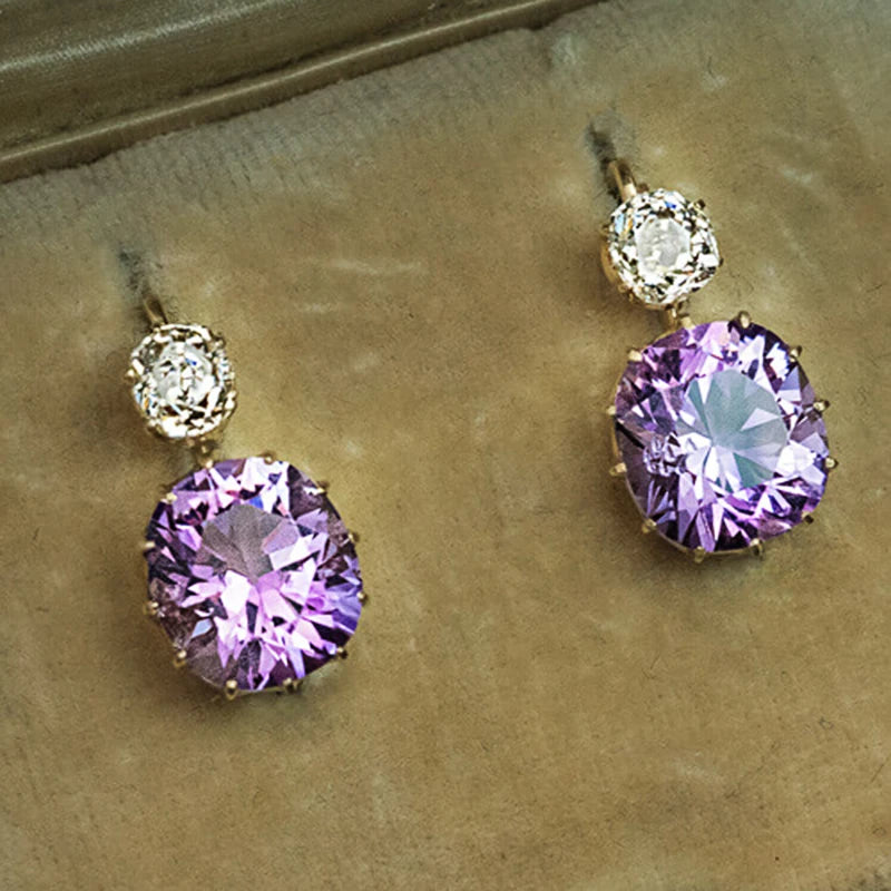 Huitan Charming Purple Drop Earrings for Women Temperament Jewelry Brilliant Cubic Zirconia Earrings Party Fashion Accessories