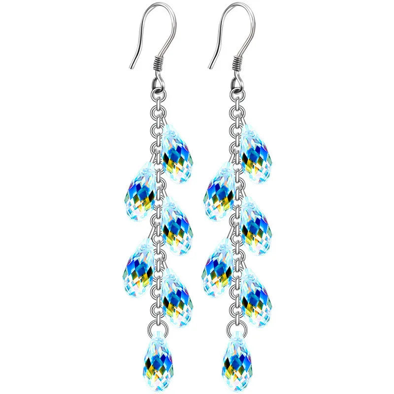 Trendy Female Crystal Geometry Dangle Earring Charm Silver Color Drop Earrings Cute Tassel Long Wedding Jewelry For Women