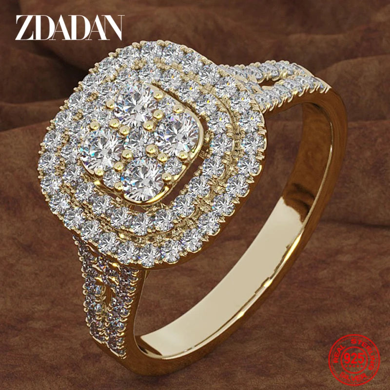 ZDADAN 925 Sterling Silver Square CZ Ring For Women Fashion Jewelry Accessories Wholesale Gift