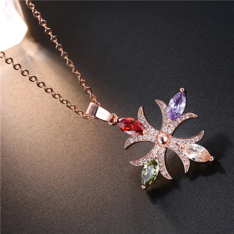 HUAMI Rose Gold Chain Neckalace Cross Stud Earrings Crystal Jewelry for Women Wedding Bling Zircon Collier Femme Gift Party