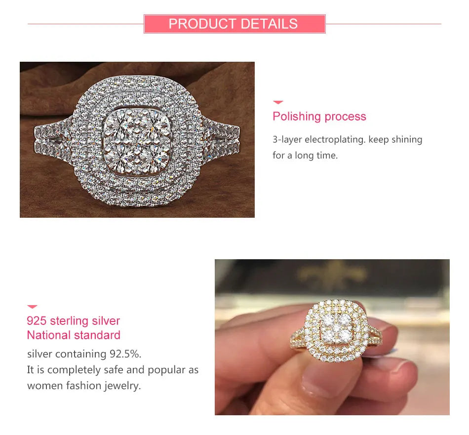 ZDADAN 925 Sterling Silver Square CZ Ring For Women Fashion Jewelry Accessories Wholesale Gift