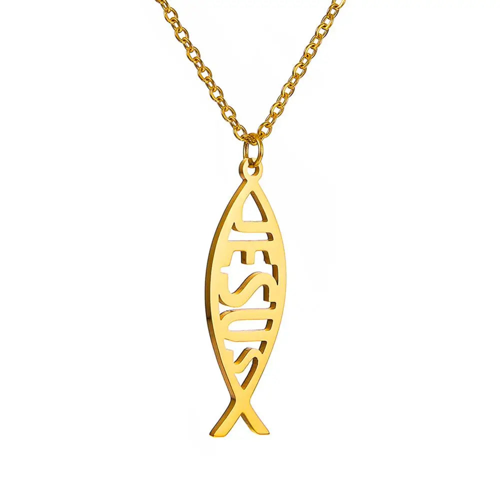 My Shape Stainless Steel Necklace Christian Jewelry Heart Jesus Cross Shaped Steel Color Gold Color Pendant Chain Jewelry Gifts