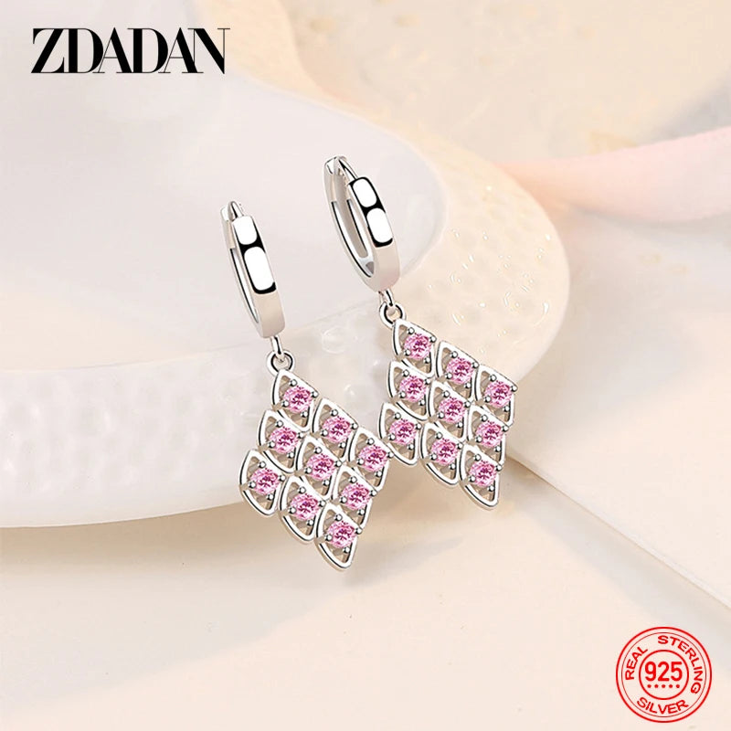 ZDADAN 925 Sterling Silver Purple Zircon Geometric Earrings For Women Fashion Jewelry