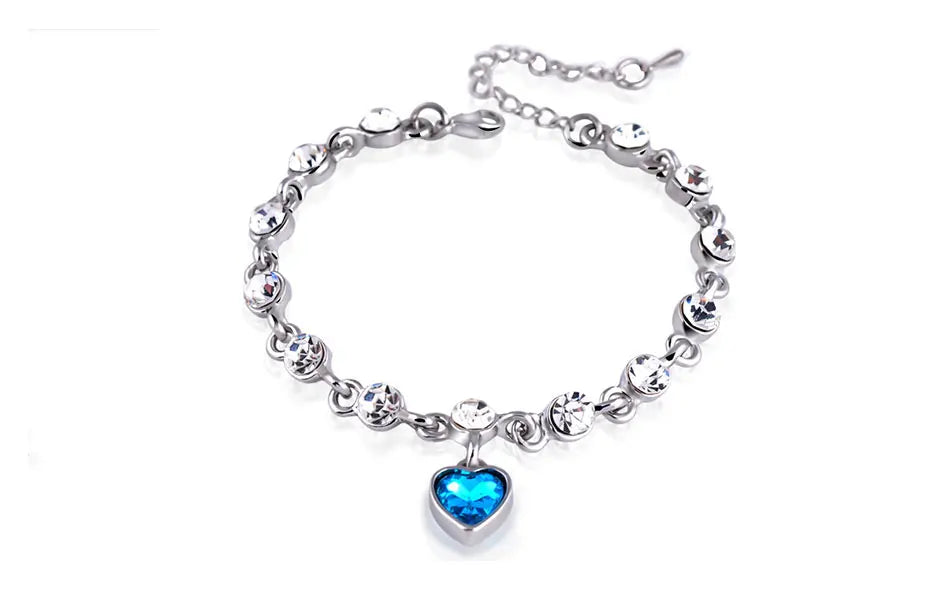 ZDADAN 925 Sterling Silver Charm Sapphire Heart Bracelet Chain For Women Fashion Engagement Party Jewelry Gift