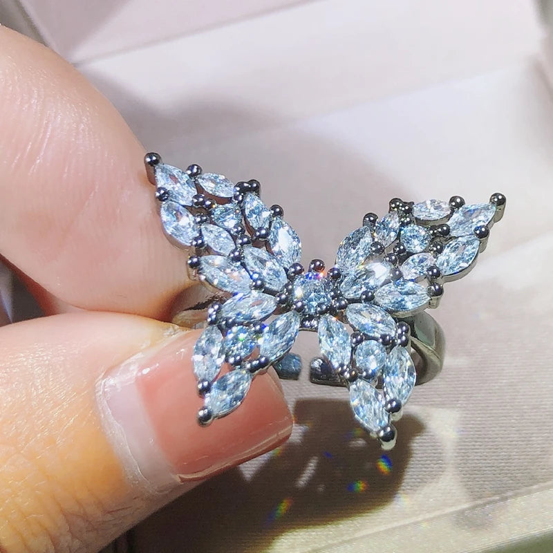 925 Sterling Silver Vintage Romantic Black Gold Butterfly Ring Adjustment Antique Ring Ladies Elegant Jewelry Party Birthday Gif