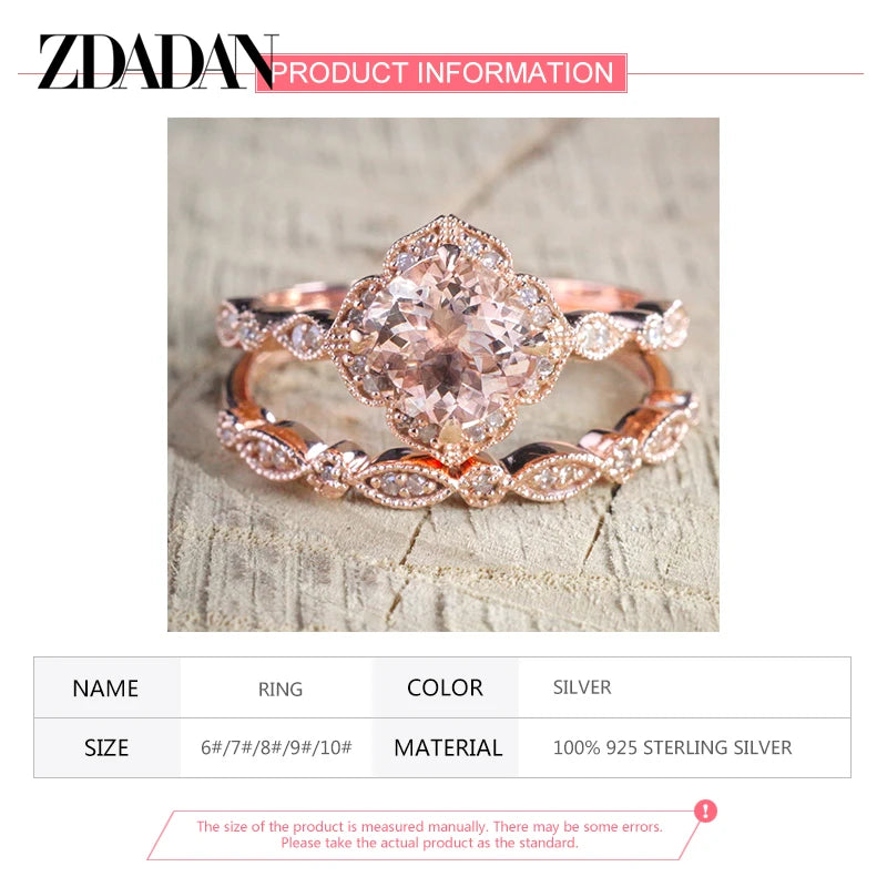 ZDADAN 925 Sterling Silver 18K Rose Gold CZ Rings For Women Wedding Jewelry Party Gift