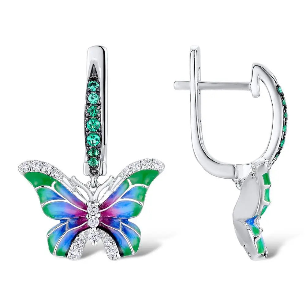 Hot Sale Necklace Colorful Epoxy Butterfly Ring Enamel Paint Earrings For Women European and American Banquet Pendant Set