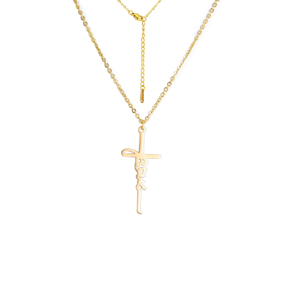 My Shape Stainless Steel Necklace Christian Jewelry Heart Jesus Cross Shaped Steel Color Gold Color Pendant Chain Jewelry Gifts