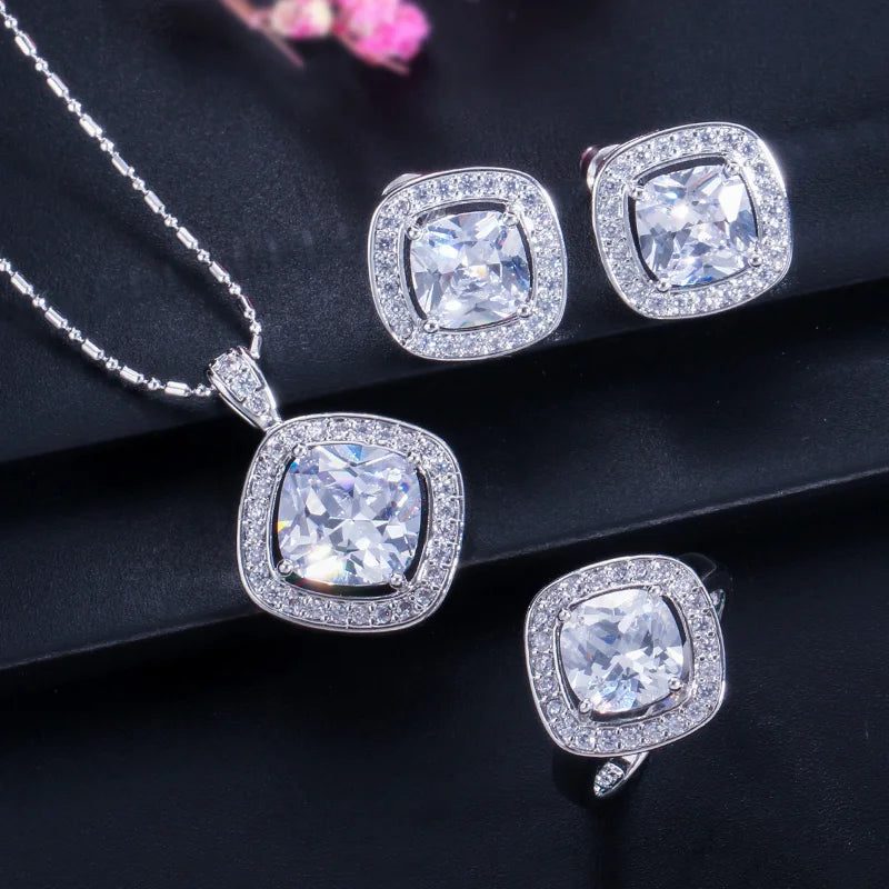 ThreeGraces Summer Yellow Cubic Zirconia Crystal Necklace Earrings and Ring Sets Fashion Austrian Ladies Party  Jewelry  JS190