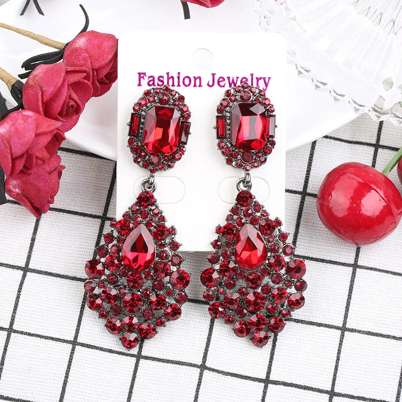VEYO Luxury Red Full of Rhinestone Crystal Drop Earrings Long Dangle Earrings Jewelry For Women New