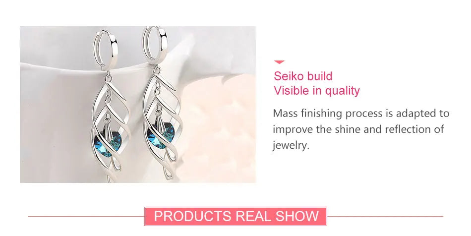 ZDADAN 925 Silver Hollow Blue Crystal Long Drop Earrings For Women Fashion Wedding Jewelry Gift