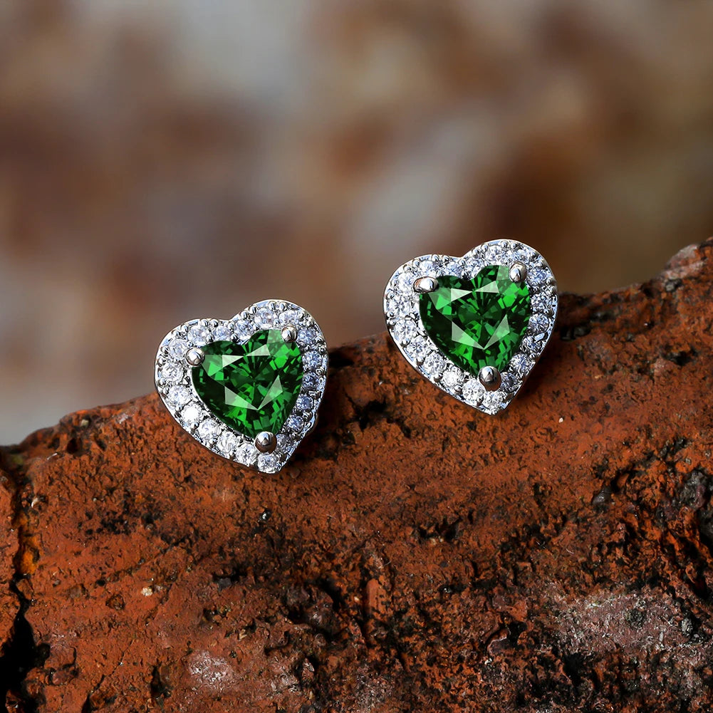 Dainty Female Rainbow Crystal Stone Jewelry Charm Silver Color Small Stud Earring Cute Heart Zircon Wedding Earrings For Women