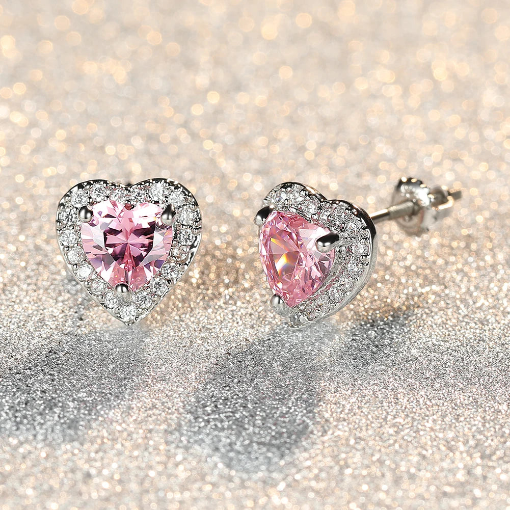 Dainty Female Rainbow Crystal Stone Jewelry Charm Silver Color Small Stud Earring Cute Heart Zircon Wedding Earrings For Women
