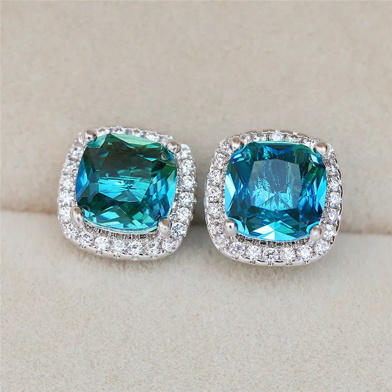 Korean Style Female Colorful Rainbow Stud Earrings Charm Zircon Stone Rose Gold Color Wedding Jewelry For Women