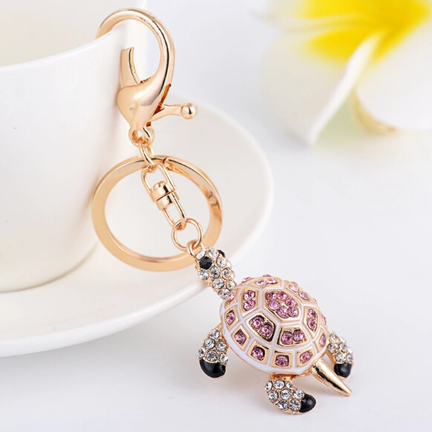 Fashion Rhinestone Crystal Metal Keychain Lovely Cartoon Marine Style Tortoise Fish Dolphin Keyring HandBag Car Pendant Gift