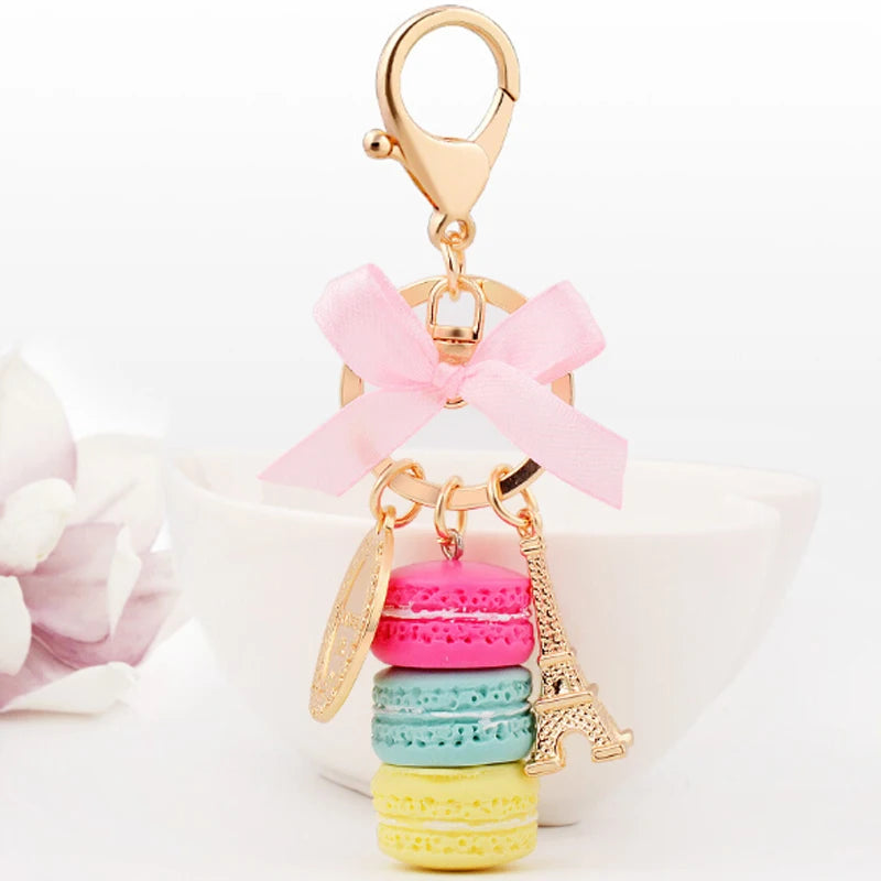 EASYA France Paris Cute Macaroon Effiel Tower Macarons Keychain Colorful Keyring Bag Pendant Car Charm Key Holder