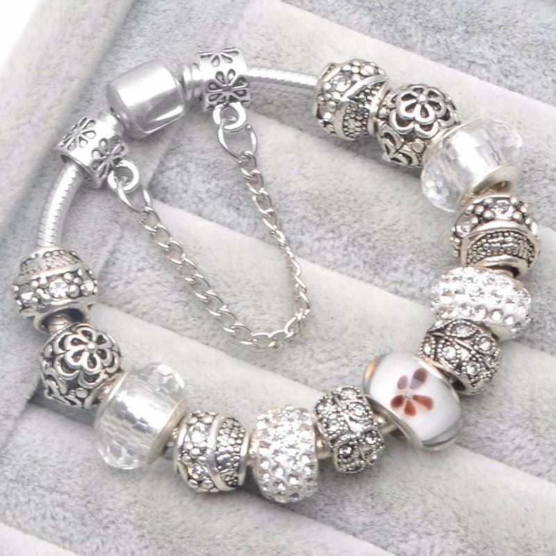 Luxury Crystal Flower Charm Bracelets & Bangles Gold Beads Bracelets For Women Jewellery Pulseira Feminina 2021 New Year Gift