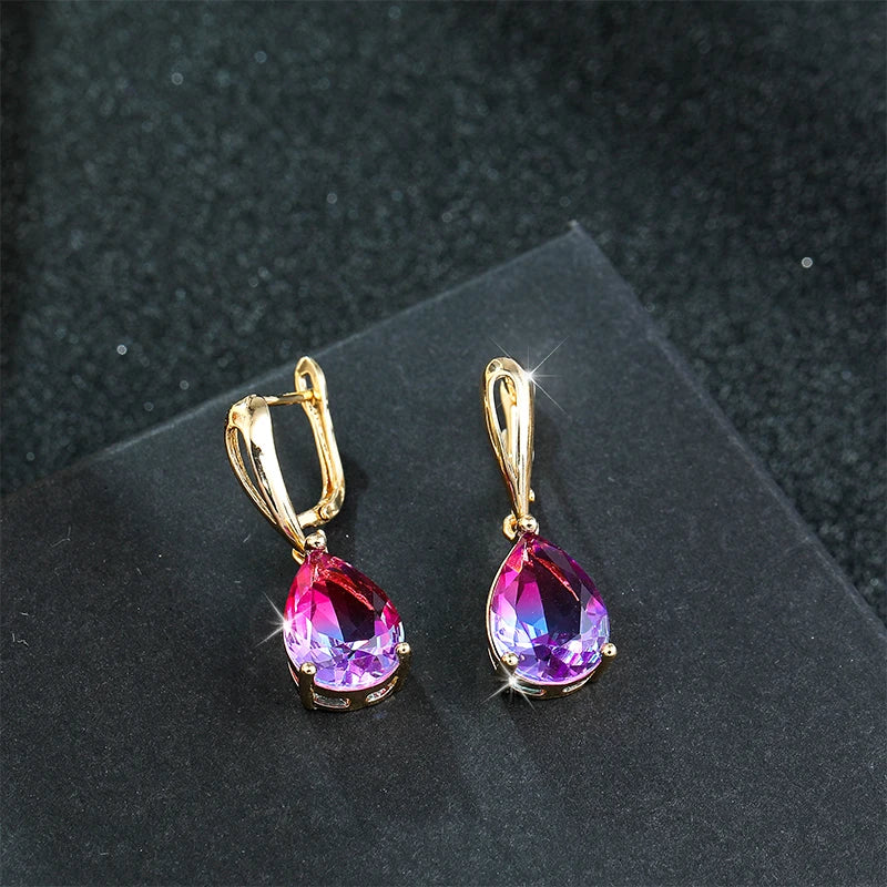 HUAMI Water Drop Crystal Pendant Earrings Fashion Zircon Earrings Luxury Jewelry for Women Wedding Party Valentine's Girls Gifts