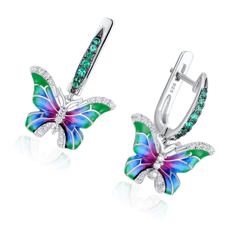 Hot Sale Necklace Colorful Epoxy Butterfly Ring Enamel Paint Earrings For Women European and American Banquet Pendant Set