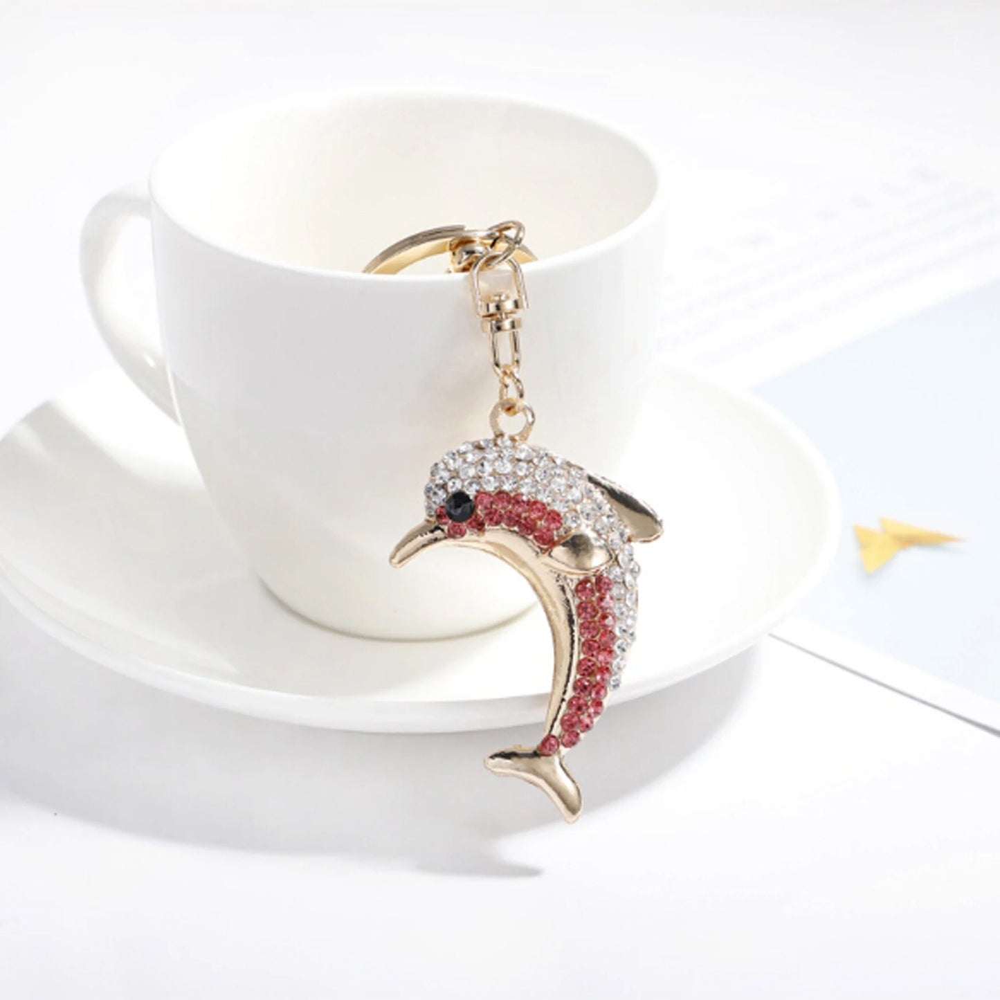 Fashion Rhinestone Crystal Metal Keychain Lovely Cartoon Marine Style Tortoise Fish Dolphin Keyring HandBag Car Pendant Gift