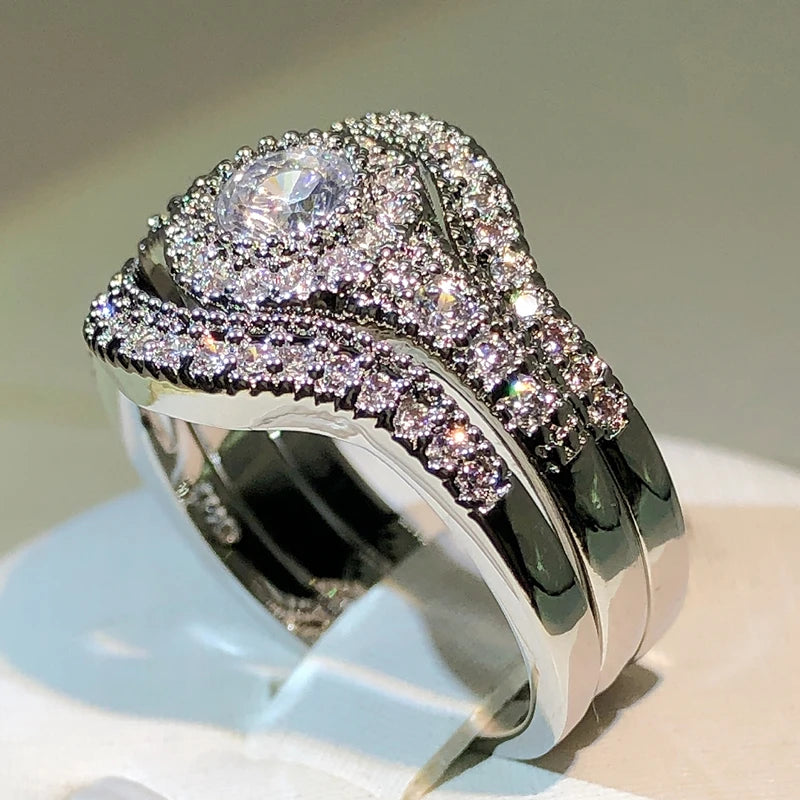 925 sterling silver classic three-layer white zircon ring unisex party birthday jewelry fashion zircon ring wholesale