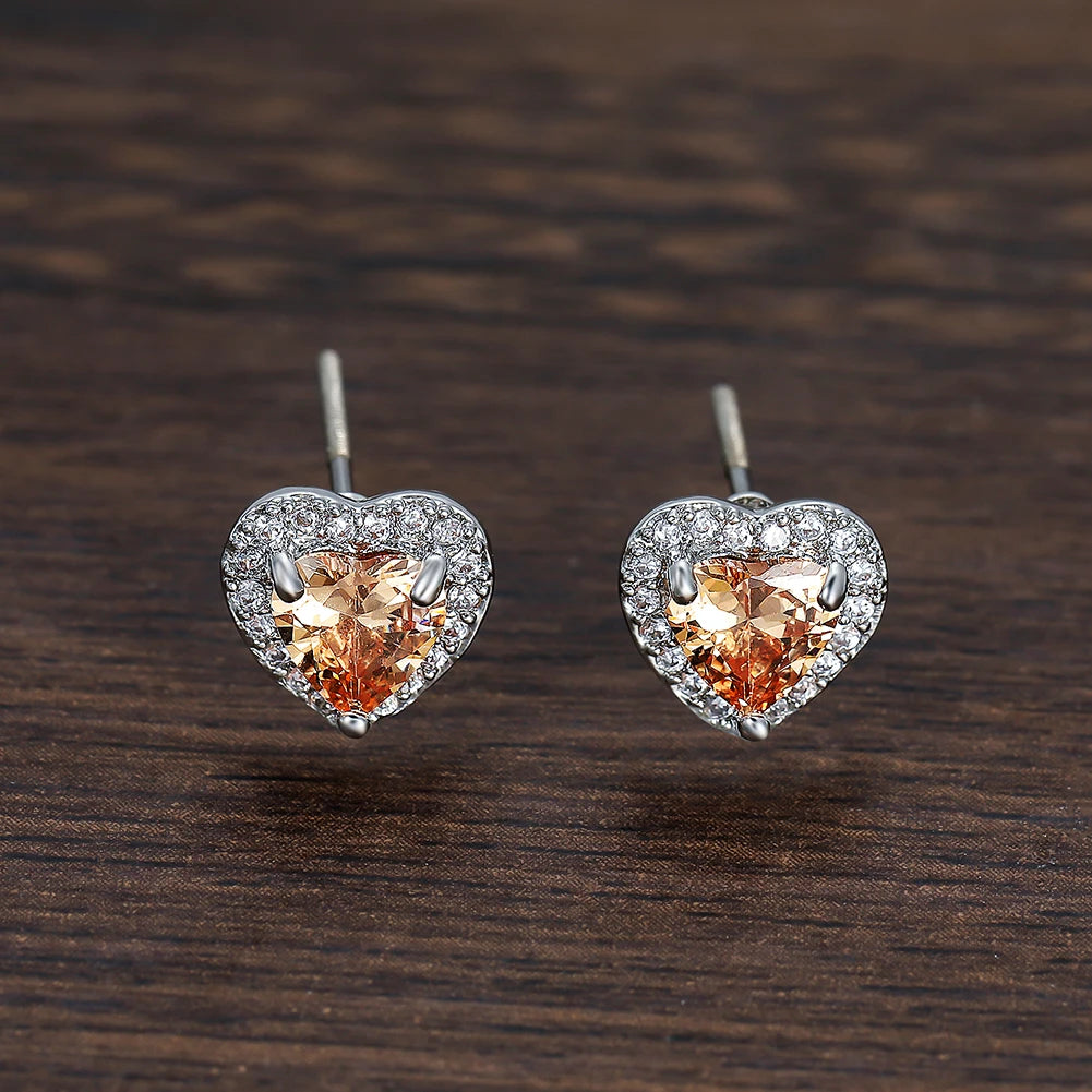 Dainty Female Rainbow Crystal Stone Jewelry Charm Silver Color Small Stud Earring Cute Heart Zircon Wedding Earrings For Women