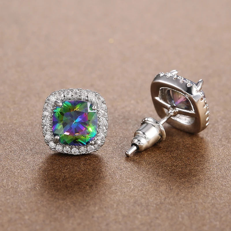 Huitan Luxury Cubic Zirconia Stud Earrings Female Silver Color Fashion Jewelry for Women 2021 Trend Versatile Accessories