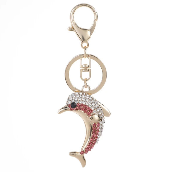 Fashion Rhinestone Crystal Metal Keychain Lovely Cartoon Marine Style Tortoise Fish Dolphin Keyring HandBag Car Pendant Gift