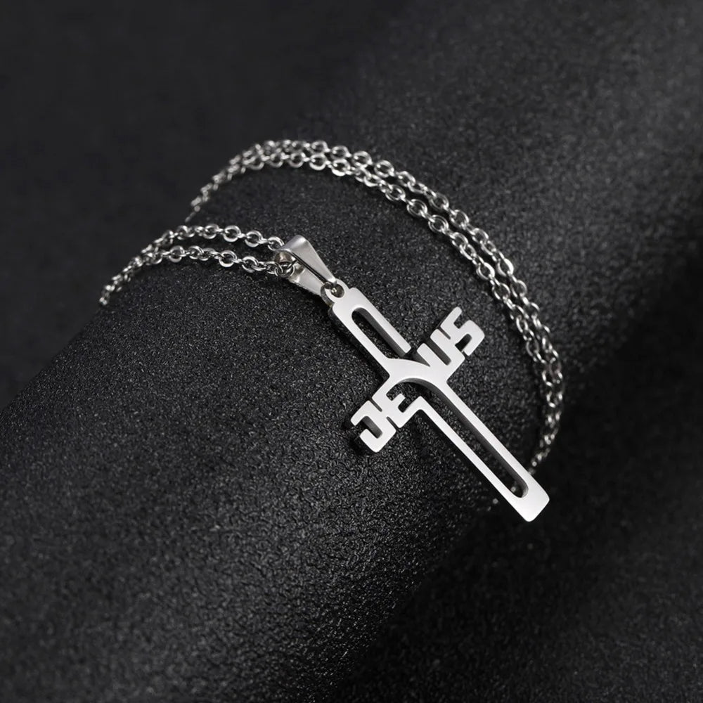 My Shape Stainless Steel Necklace Christian Jewelry Heart Jesus Cross Shaped Steel Color Gold Color Pendant Chain Jewelry Gifts