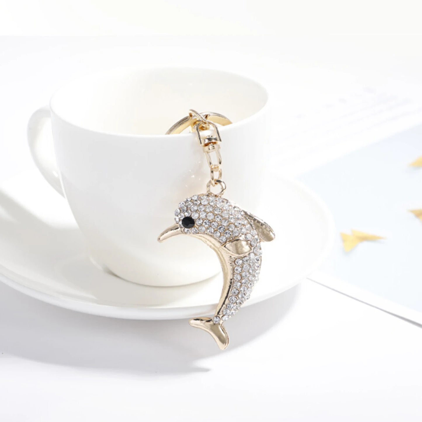 Fashion Rhinestone Crystal Metal Keychain Lovely Cartoon Marine Style Tortoise Fish Dolphin Keyring HandBag Car Pendant Gift