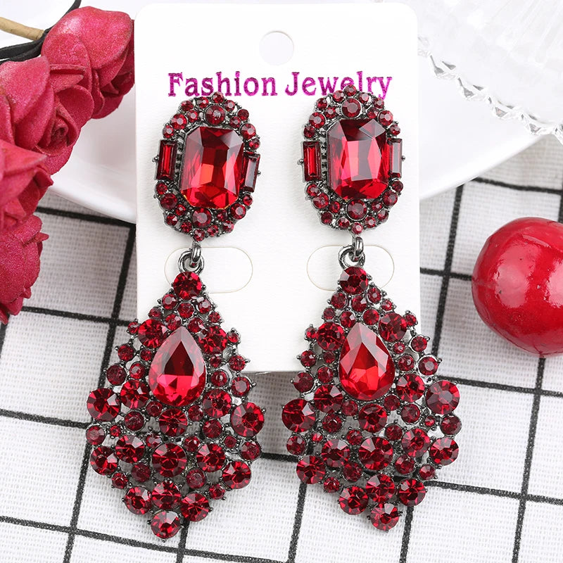 VEYO Luxury Red Full of Rhinestone Crystal Drop Earrings Long Dangle Earrings Jewelry For Women New