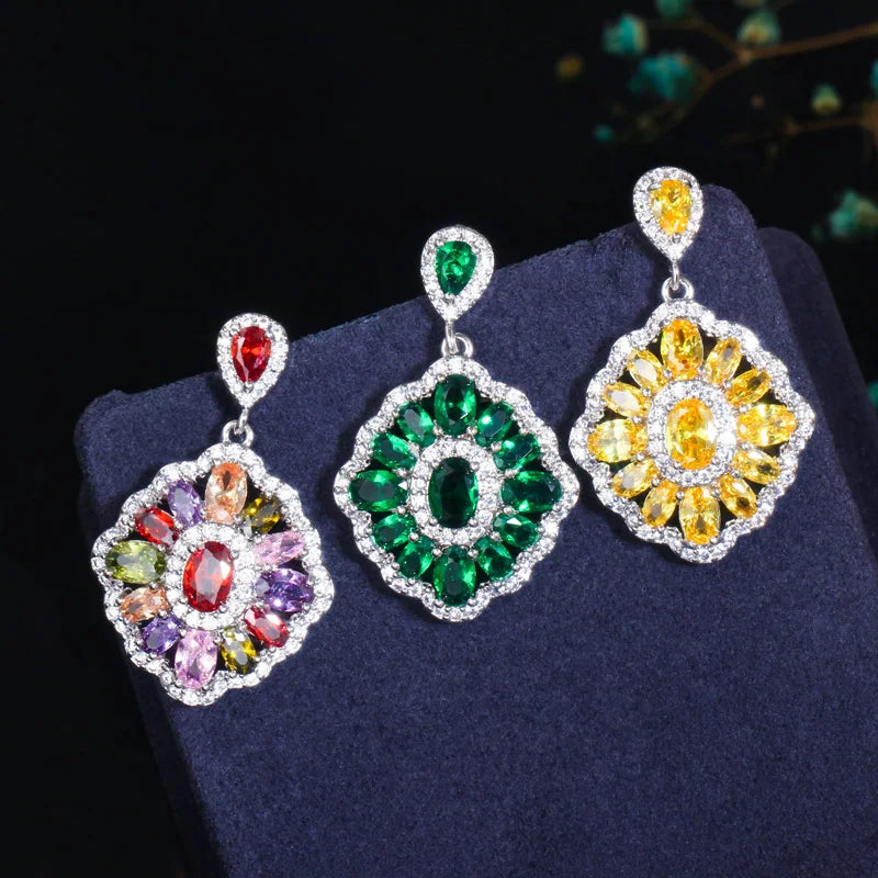 ThreeGraces Romantic Purple Cubic Zirconia Crystal Chic Earrings Pendant Necklace Ring for Women Party Banquet Jewerly JS512