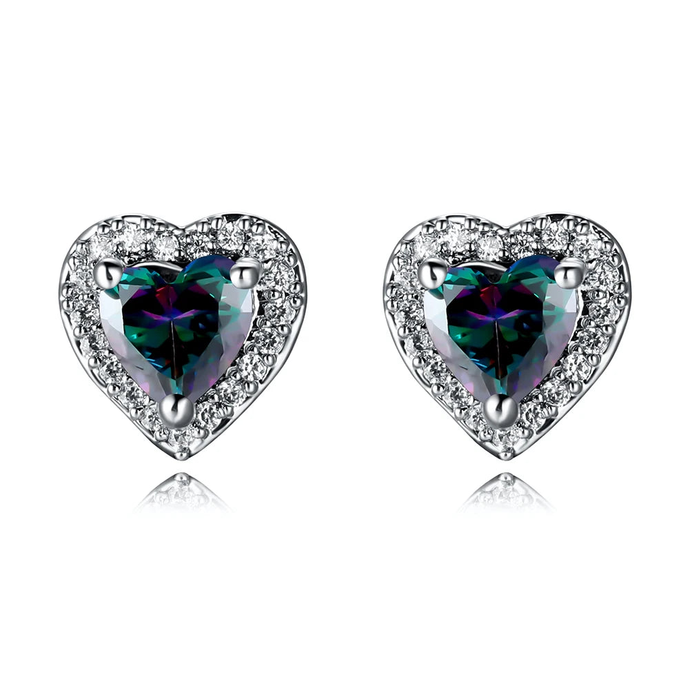 Dainty Female Rainbow Crystal Stone Jewelry Charm Silver Color Small Stud Earring Cute Heart Zircon Wedding Earrings For Women