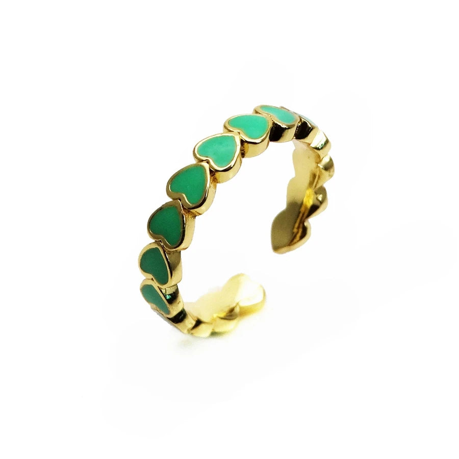 Opening adjustable ring loving heart rings Copper Zircon Drip paint color Rings love connection ring for women Party Jewelry