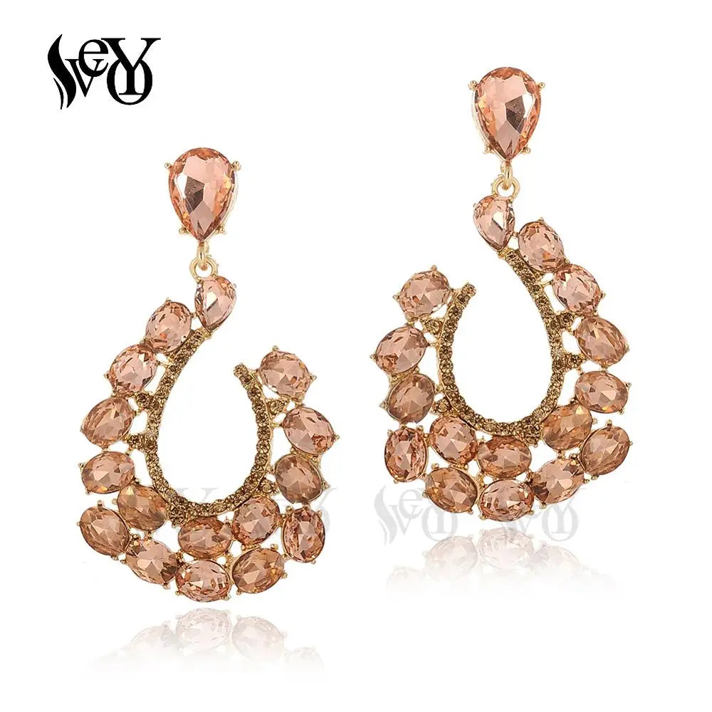 VEYO Classic Hollow Crystal Drop Earrings Luxury Symmetrical Earrings Fashion Jewelry For Woman High Quality