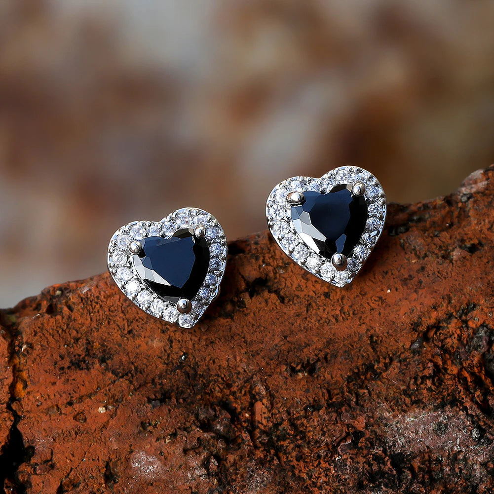 Dainty Female Rainbow Crystal Stone Jewelry Charm Silver Color Small Stud Earring Cute Heart Zircon Wedding Earrings For Women