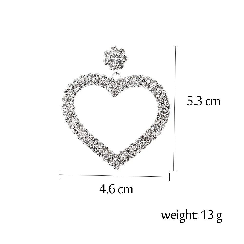 TREAZY Personality Silver Color Rhinestone Crystal Drop Earrings for Women Bride Heart Dangle Earrings Wedding Jewelry Brincos