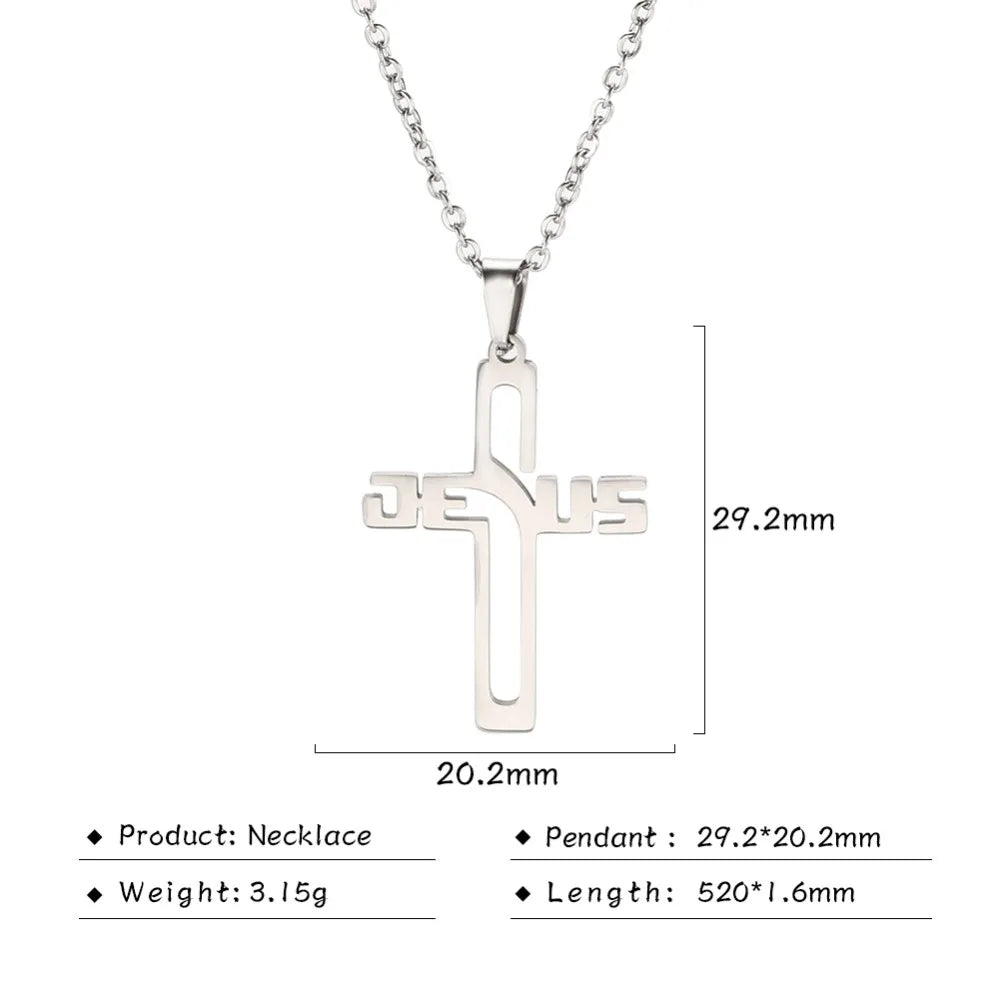 My Shape Stainless Steel Necklace Christian Jewelry Heart Jesus Cross Shaped Steel Color Gold Color Pendant Chain Jewelry Gifts
