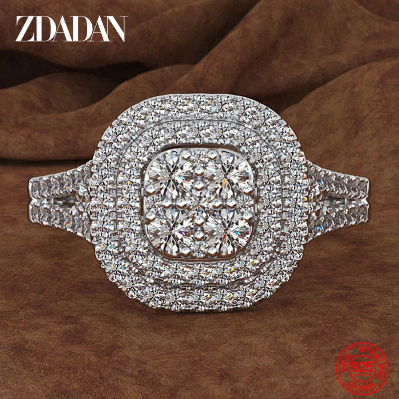 ZDADAN 925 Sterling Silver Square CZ Ring For Women Fashion Jewelry Accessories Wholesale Gift