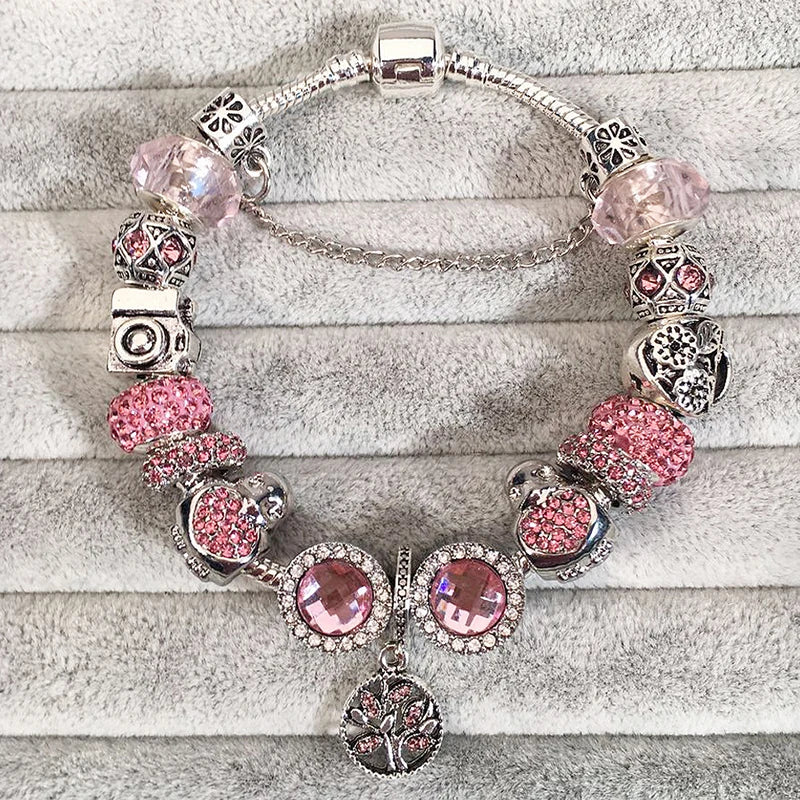 Luxury Crystal Flower Charm Bracelets & Bangles Gold Beads Bracelets For Women Jewellery Pulseira Feminina 2021 New Year Gift
