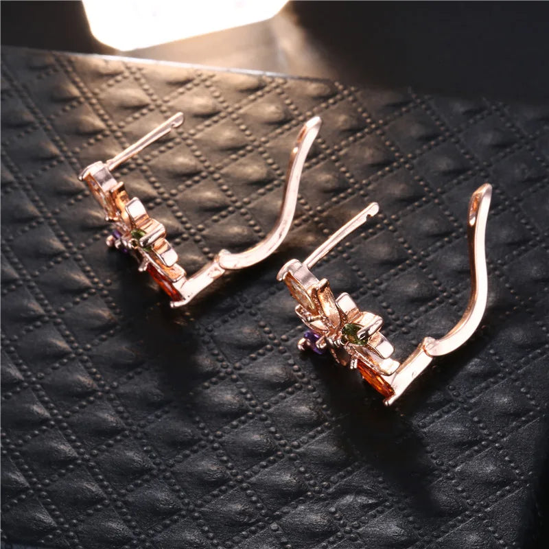 HUAMI Rose Gold Chain Neckalace Cross Stud Earrings Crystal Jewelry for Women Wedding Bling Zircon Collier Femme Gift Party