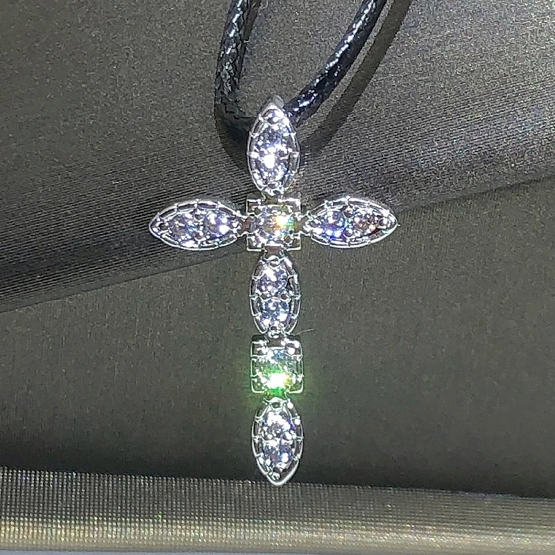 925 Silver Exquisite Cross Necklace Jewelry Women's Wedding Fashion Cross CZ Crystal Zircon Pendant Necklace Valentine's Day Gif