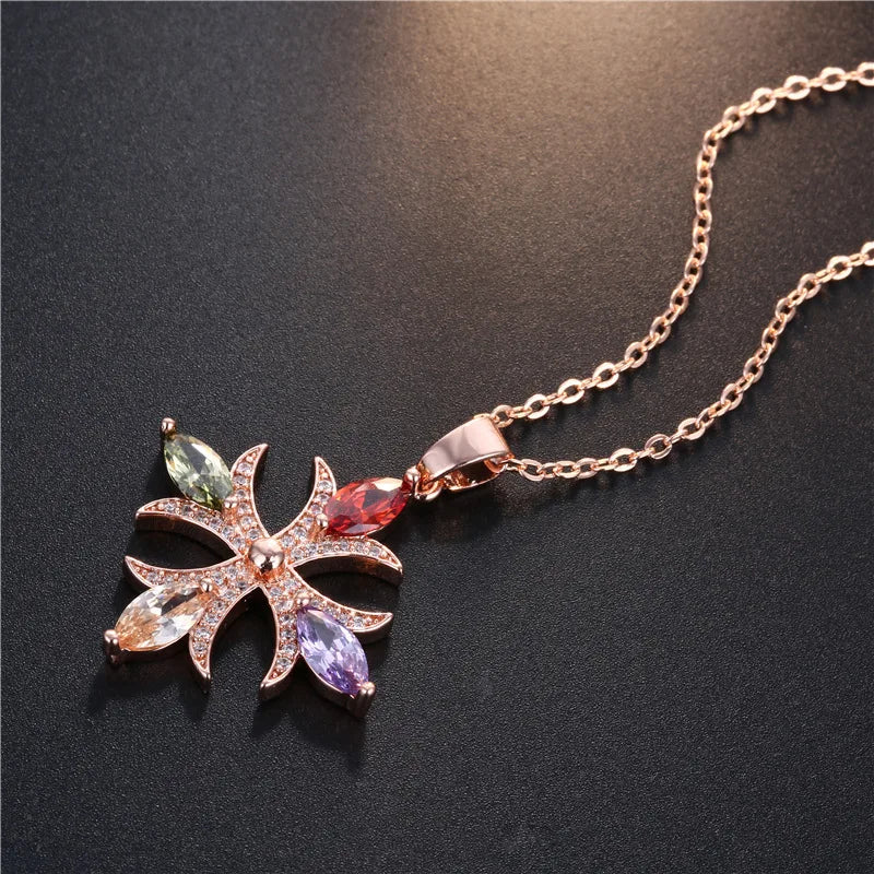 HUAMI Rose Gold Chain Neckalace Cross Stud Earrings Crystal Jewelry for Women Wedding Bling Zircon Collier Femme Gift Party