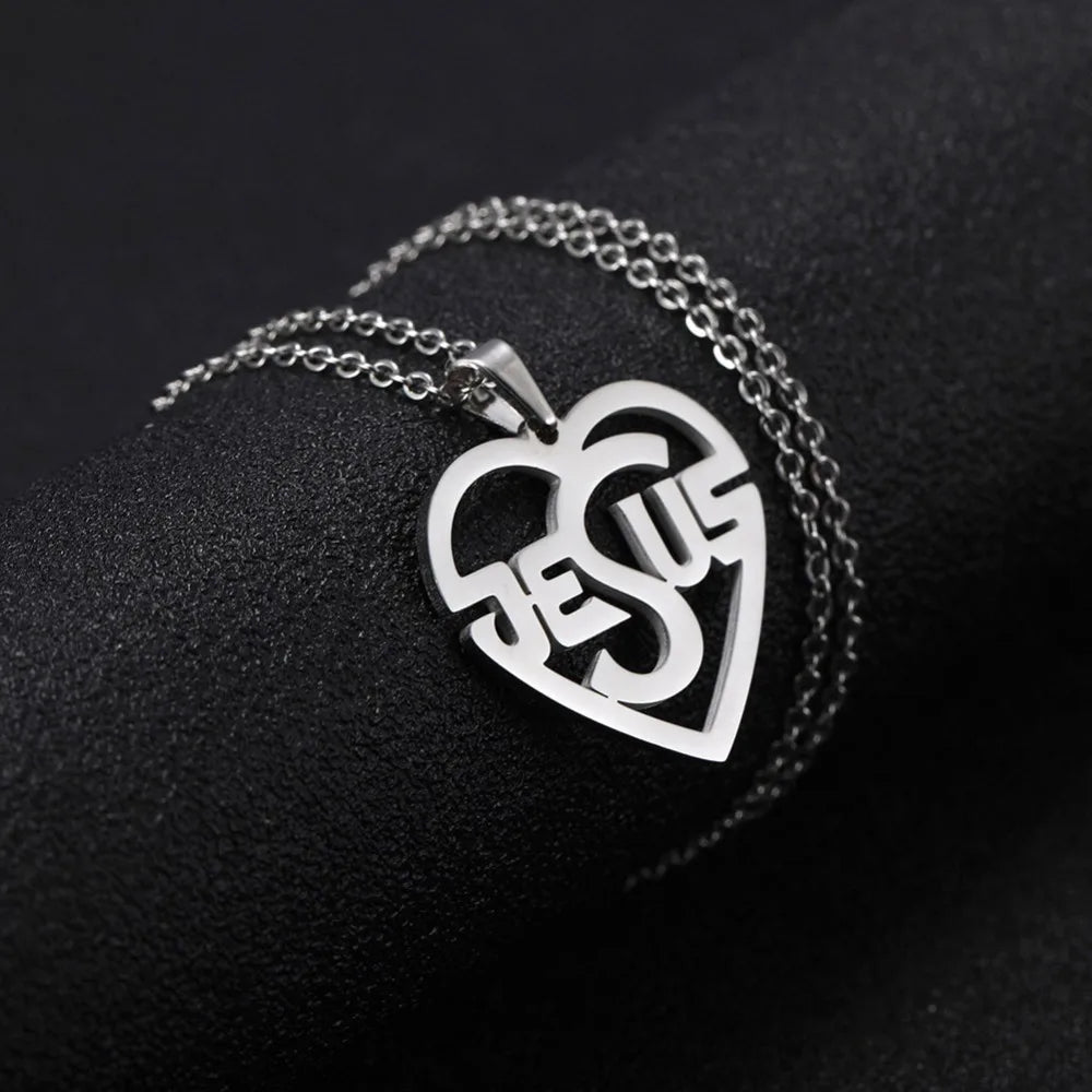 My Shape Stainless Steel Necklace Christian Jewelry Heart Jesus Cross Shaped Steel Color Gold Color Pendant Chain Jewelry Gifts
