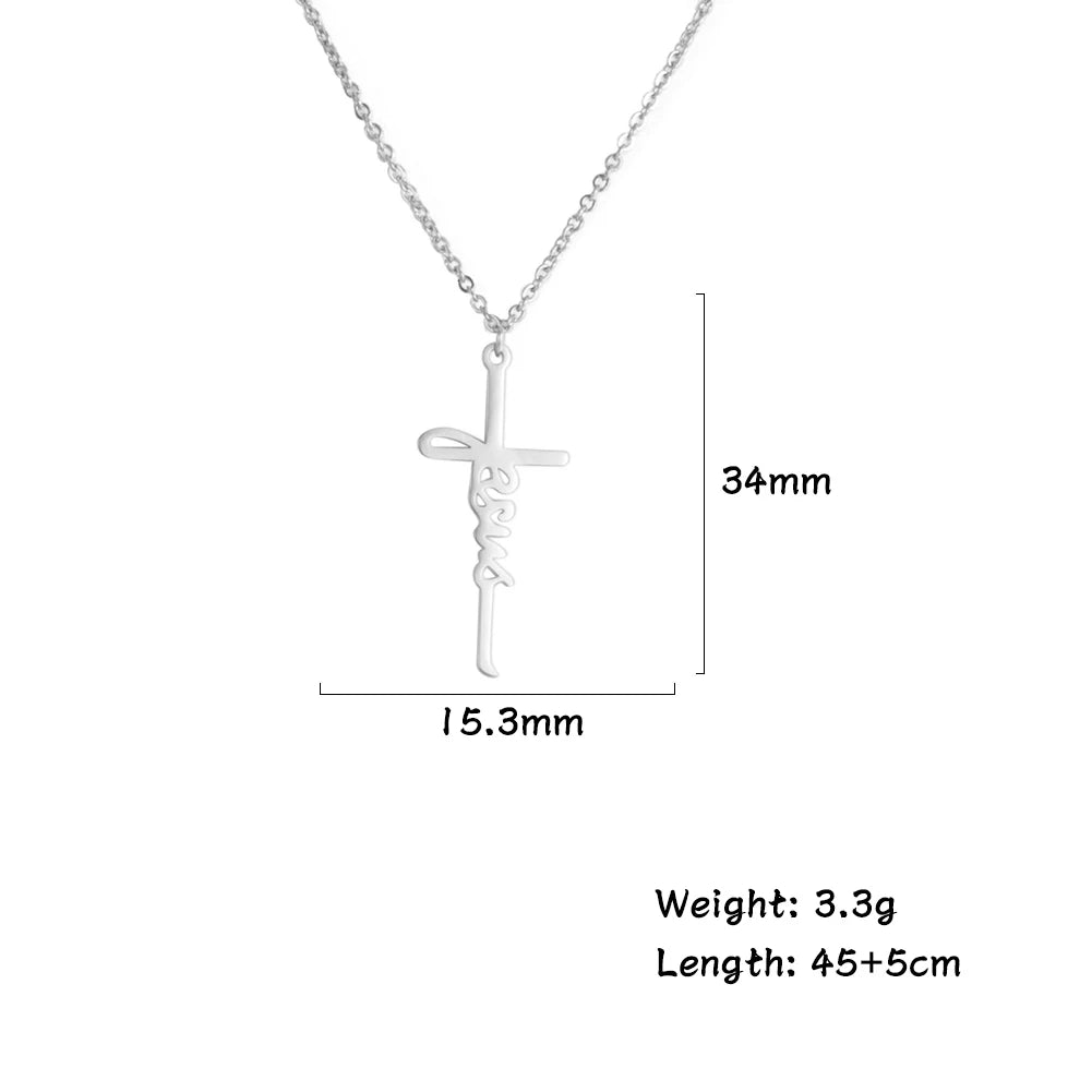 My Shape Stainless Steel Necklace Christian Jewelry Heart Jesus Cross Shaped Steel Color Gold Color Pendant Chain Jewelry Gifts