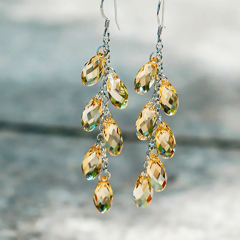 Trendy Female Crystal Geometry Dangle Earring Charm Silver Color Drop Earrings Cute Tassel Long Wedding Jewelry For Women