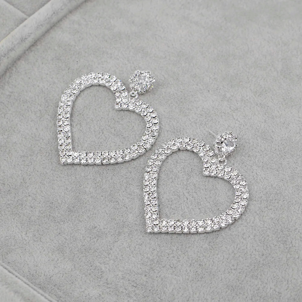 TREAZY Personality Silver Color Rhinestone Crystal Drop Earrings for Women Bride Heart Dangle Earrings Wedding Jewelry Brincos