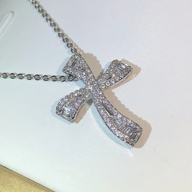 Classic Handmade Hip hop Big Cross pendant 925 Sterling Silver Zircon Vintage Pendant Necklace For Women Men Wedding Jewelry