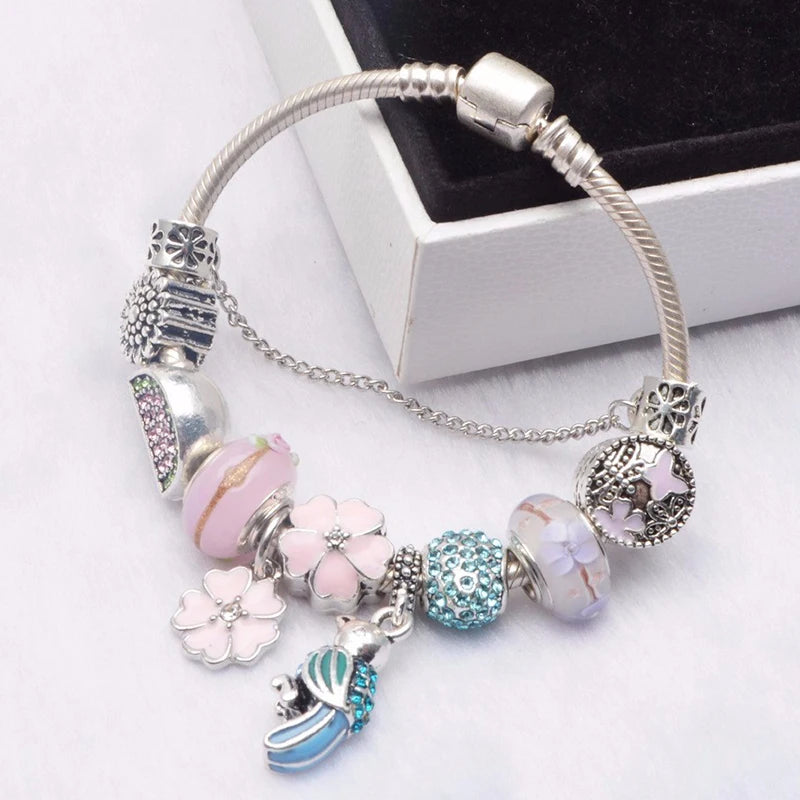 Luxury Crystal Flower Charm Bracelets & Bangles Gold Beads Bracelets For Women Jewellery Pulseira Feminina 2021 New Year Gift