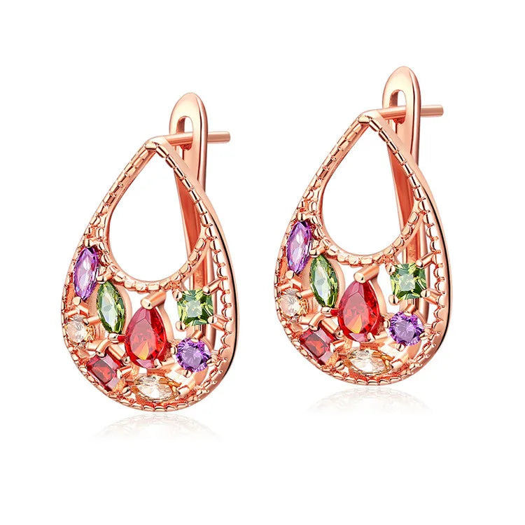 HUAMI Fashion Rose Gold Color Stud Earrings Jewelry for Women 2021 Super Shine Cubic Zirconia Boucle Oreille Femme